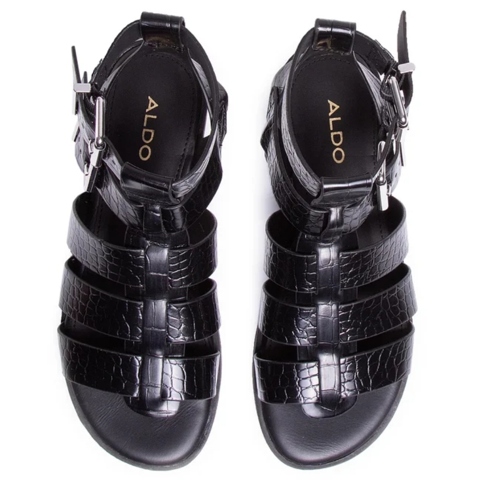 Aldo Glassy Platform Cage Sandal - Croc Embossed - Size 10